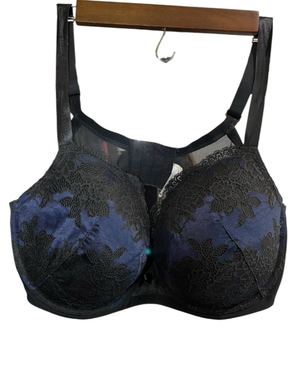 Cacique Balconette Boost Black & Navy Lace Underwire Bra Size 42DDD